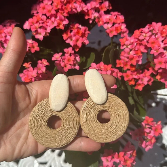 Selina Boho Raffia Rattan Drop Earrings - Picture 8 of 8